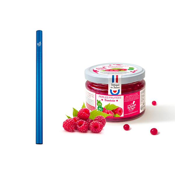 1 pot de 240g de Bubble Tea Framboise + 1 paille réutilisable bleue