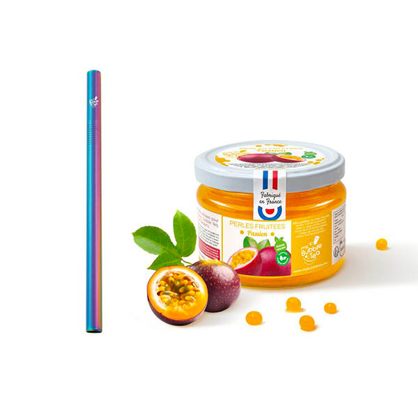 1 pot de 240g de Bubble Tea Fruit de la passion + 1 paille réutilisable rainbow