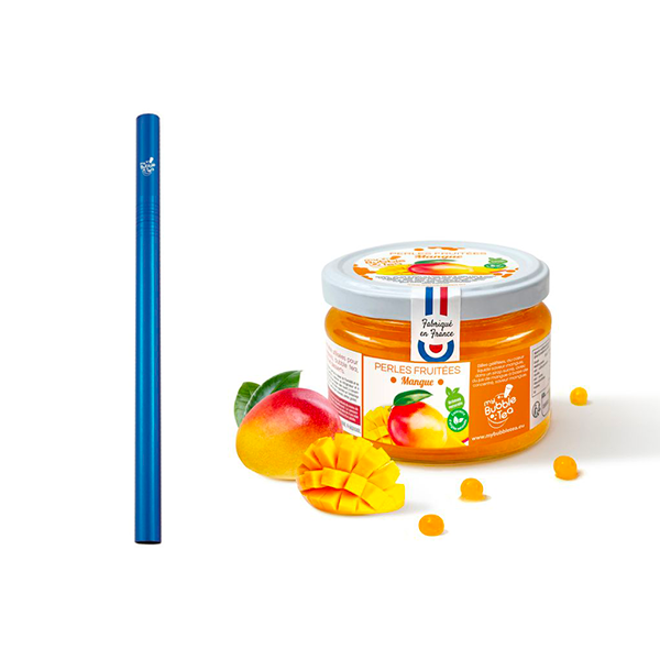 1 pot de 240g de Bubble Tea Mangue + 1 paille réutilisable bleue 