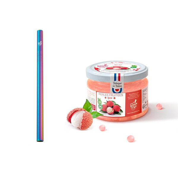 1 pot de 240g de Bubble Tea Litchi + 1 paille réutilisable rainbow